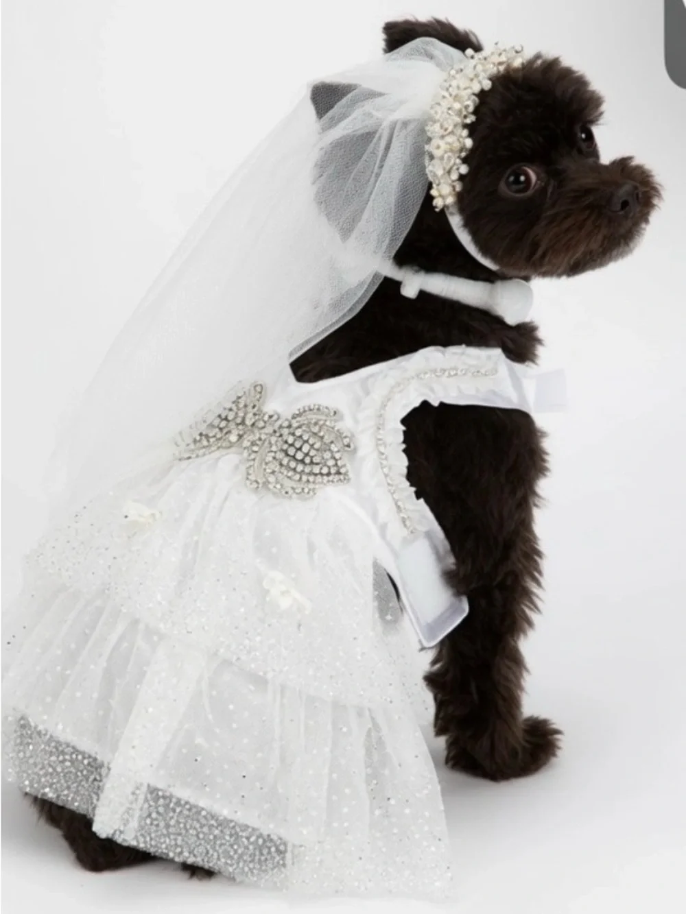 White Pet Wedding Dress with Veil - Bridal Dog Costume